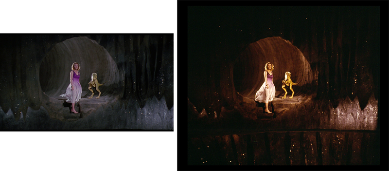 The Archive’s comparison of the movie’s Blu-Ray release (left) and their ongoing 4K restoration project. That’s Princess Daisy with Yoshi, of course.